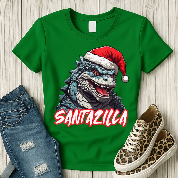 Santazilla Japanese Monster Kaiju Christmas Womens T-Shirt
