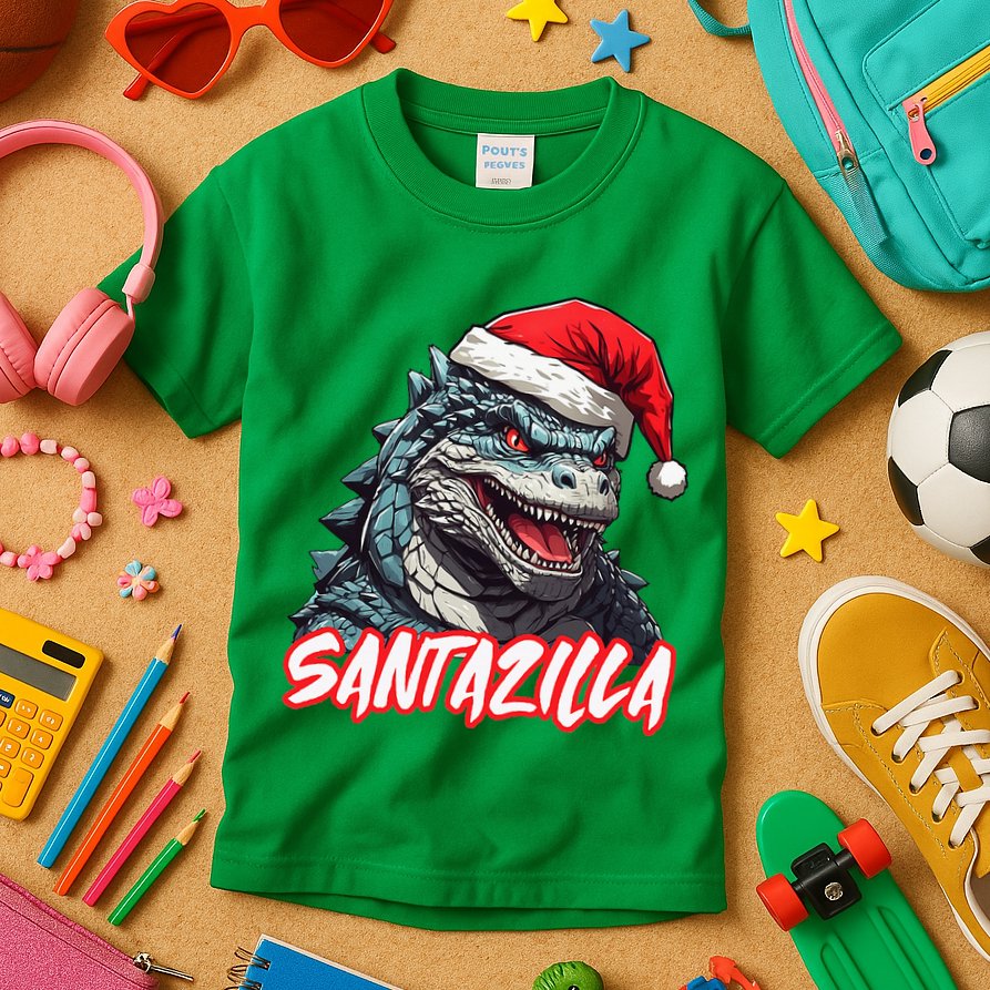 Santazilla Japanese Monster Kaiju Christmas Kids T-Shirt