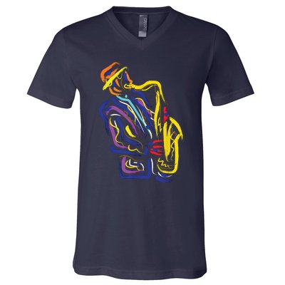 Saxophonist Jazz Musician Gift Idea Saxophone V-Neck T-Shirt