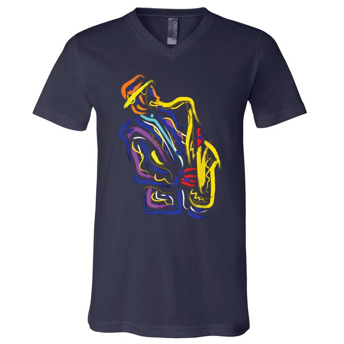 Saxophonist Jazz Musician Gift Idea Saxophone V-Neck T-Shirt