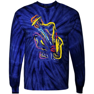 Saxophonist Jazz Musician Gift Idea Saxophone Tie-Dye Long Sleeve Shirt