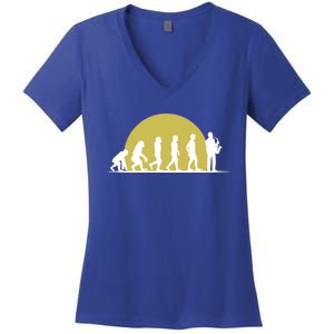 Saxophonist Jazz Musician Evolution Funny Saxophone Gift Women's V-Neck T-Shirt