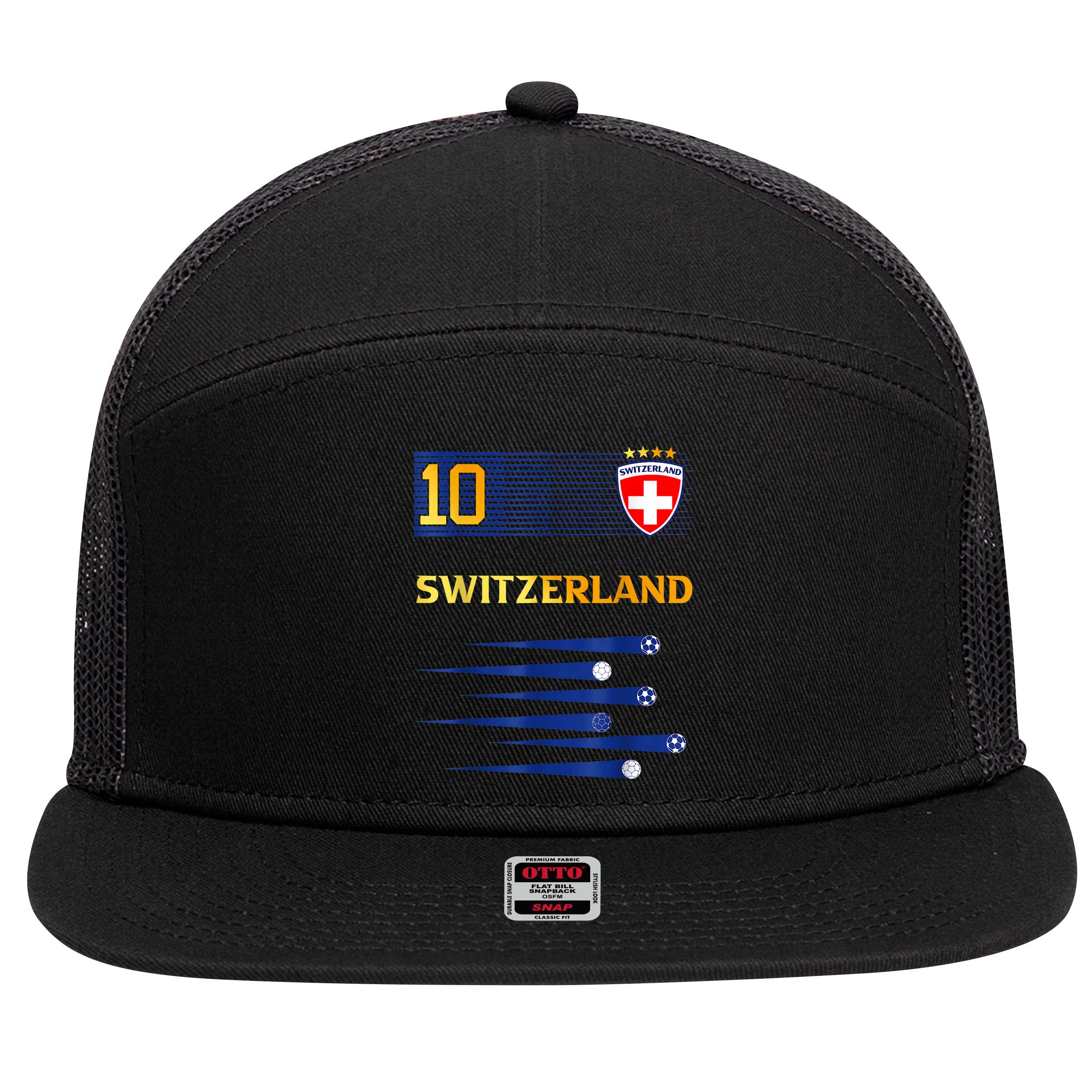 Switzerland Jersey Number ten Swiss Futebol Soccer 7 Panel Mesh Trucker Snapback Hat