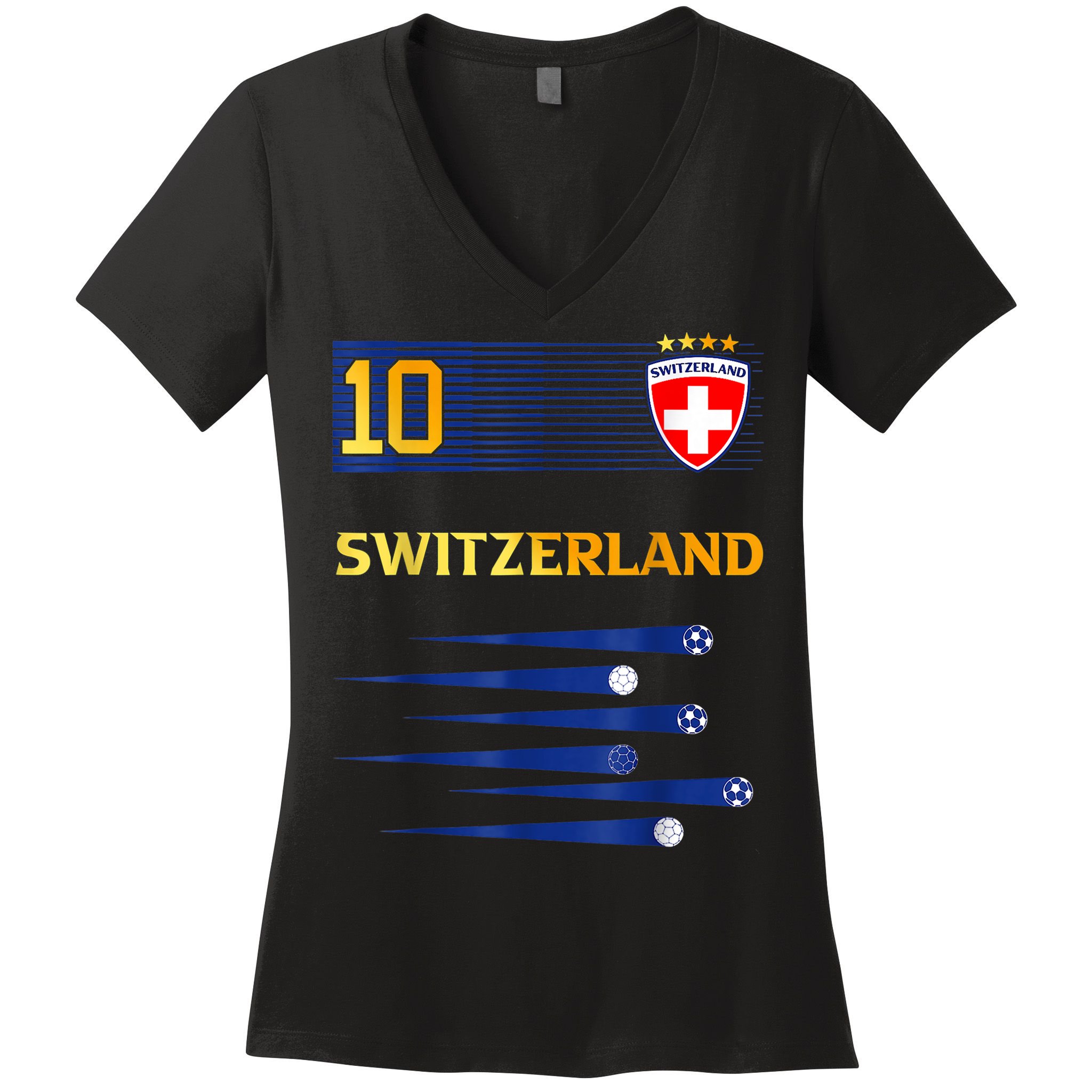 Switzerland Jersey Number ten Swiss Futebol Soccer Women's V-Neck T-Shirt
