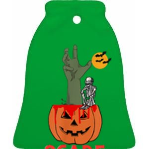 Spooky Jack O Lantern Ceramic Bell Ornament