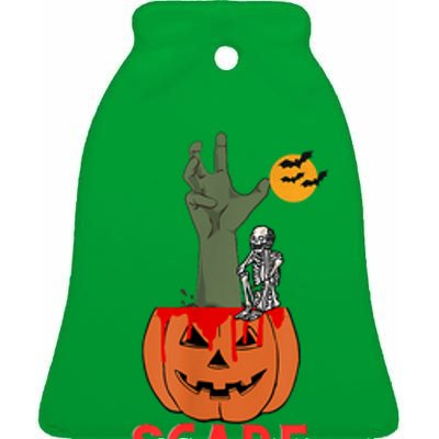 Spooky Jack O Lantern Ceramic Bell Ornament