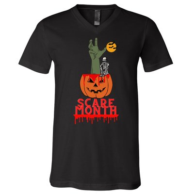 Spooky Jack O Lantern V-Neck T-Shirt