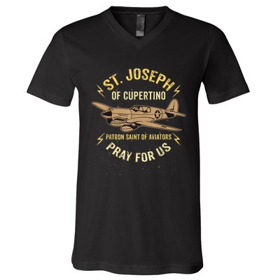 St. Joseph Of Cupertino Patron Saint Of Pilots Aviators Men V-Neck T-Shirt