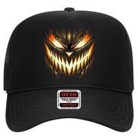 Scary Jack O Lantern Face Carved Pumpkin Halloween Costume High Crown Mesh Back Trucker Hat