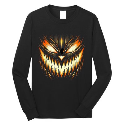 Scary Jack O Lantern Face Carved Pumpkin Halloween Costume Long Sleeve Shirt