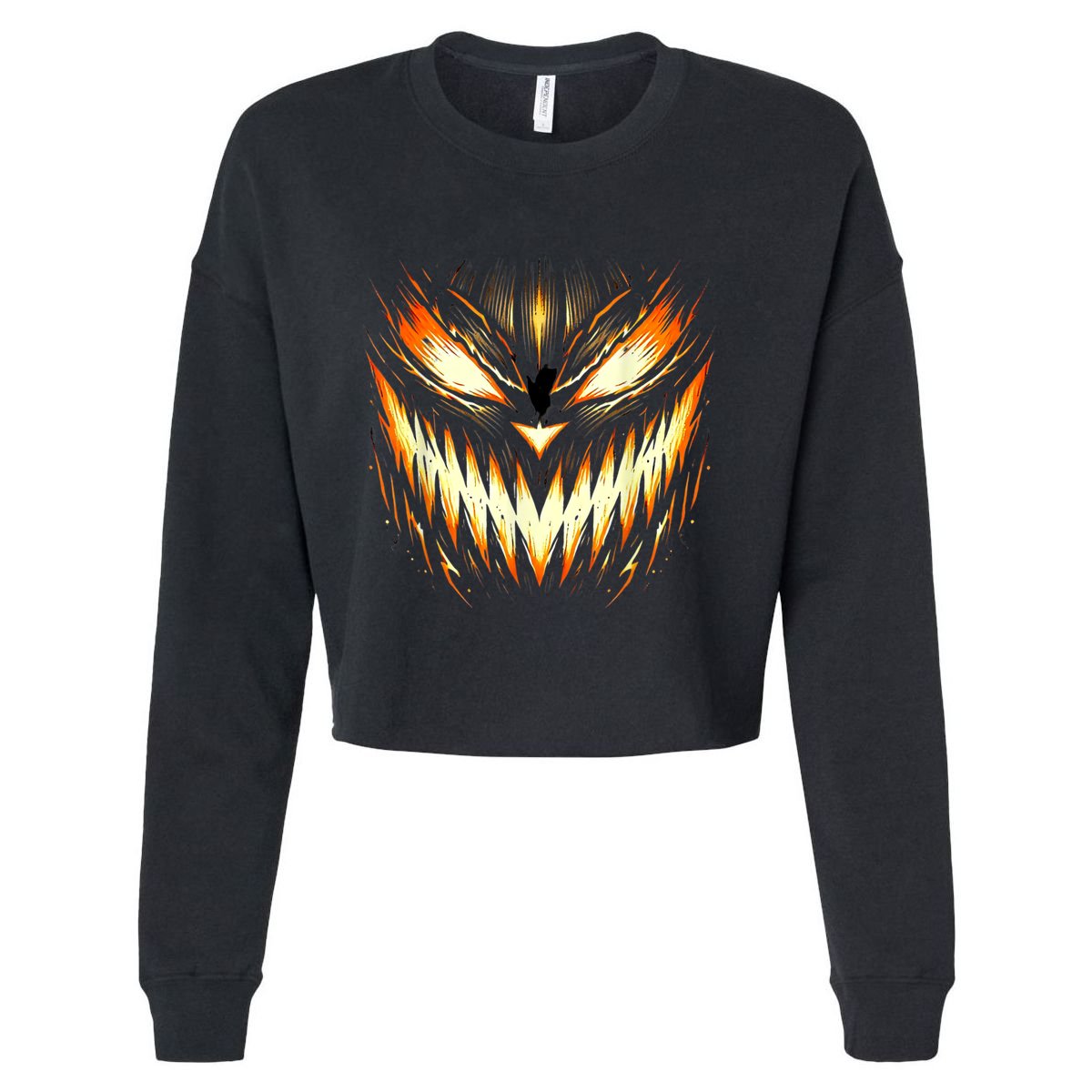 Scary Jack O Lantern Face Carved Pumpkin Halloween Costume Cropped Pullover Crew