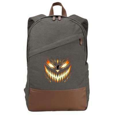 Scary Jack O Lantern Face Carved Pumpkin Halloween Costume Cotton Canvas Backpack