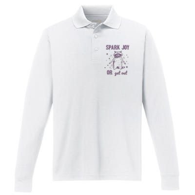 Spark Joy Or Get Out Vintage Performance Long Sleeve Polo