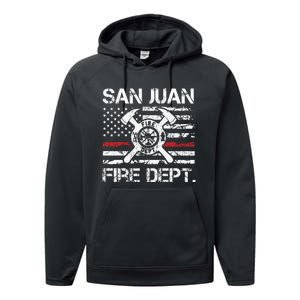 San Juan Puerto Rico Fire Department Thin Red Line Fireman Performance Fleece Hoodie