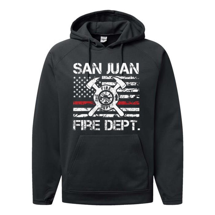 San Juan Puerto Rico Fire Department Thin Red Line Fireman Performance Fleece Hoodie