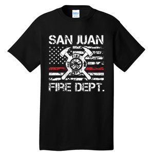 San Juan Puerto Rico Fire Department Thin Red Line Fireman Tall T-Shirt