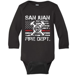 San Juan Puerto Rico Fire Department Thin Red Line Fireman Baby Long Sleeve Bodysuit