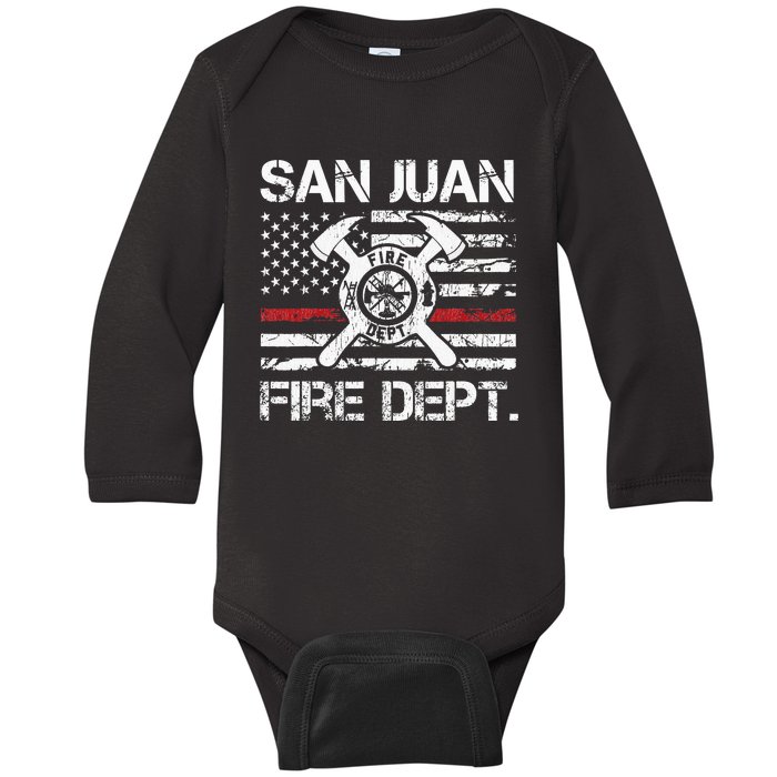 San Juan Puerto Rico Fire Department Thin Red Line Fireman Baby Long Sleeve Bodysuit