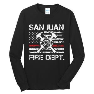 San Juan Puerto Rico Fire Department Thin Red Line Fireman Tall Long Sleeve T-Shirt