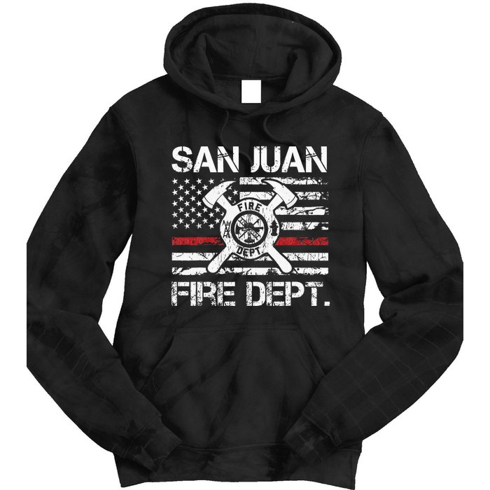 San Juan Puerto Rico Fire Department Thin Red Line Fireman Tie Dye Hoodie