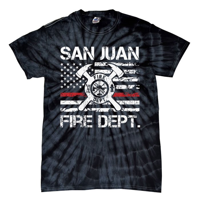 San Juan Puerto Rico Fire Department Thin Red Line Fireman Tie-Dye T-Shirt