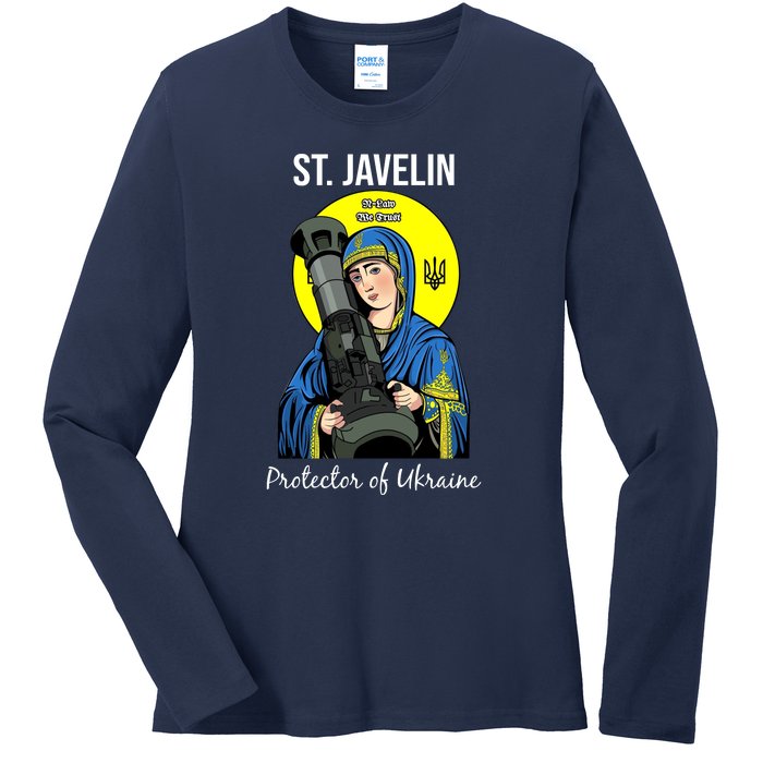 St. Javelin Protector Of Ukraine Support Stand With Ukraine Ladies Long Sleeve Shirt