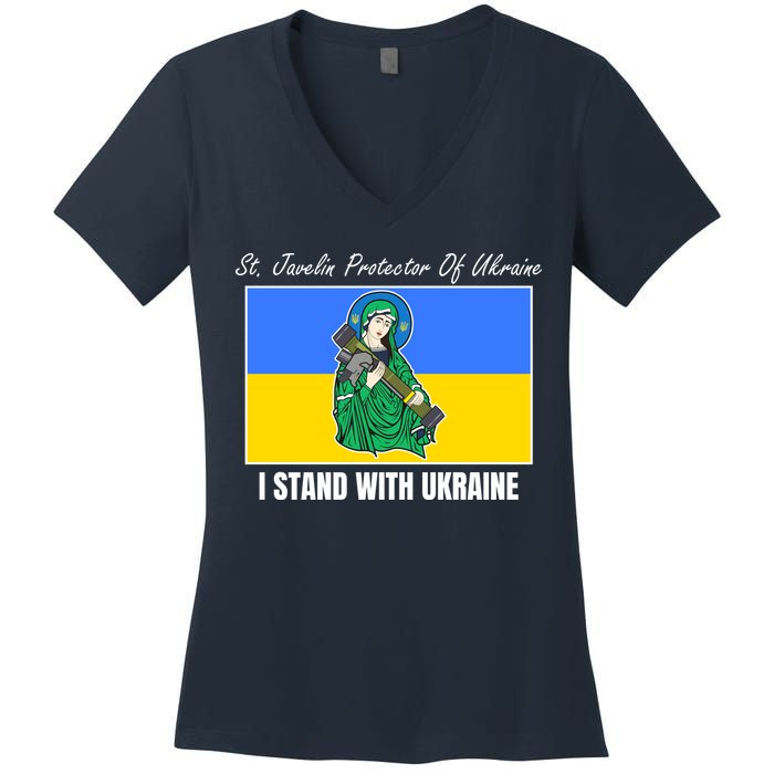 St. Javelin Protector Of Ukraine I Stand With Ukraine Women's V-Neck T-Shirt