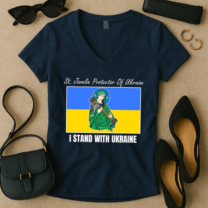 St. Javelin Protector Of Ukraine I Stand With Ukraine Women's V-Neck T-Shirt