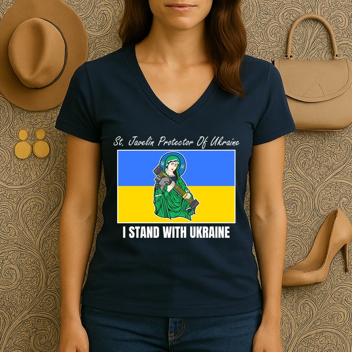 St. Javelin Protector Of Ukraine I Stand With Ukraine Women's V-Neck T-Shirt