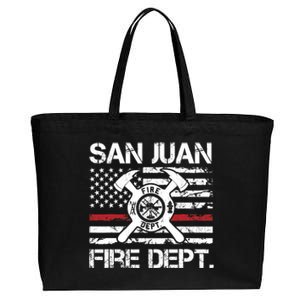 San Juan Puerto Rico Fire Department Thin Red Line Fireman Cotton Canvas Jumbo Tote