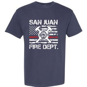 San Juan Puerto Rico Fire Department Thin Red Line Fireman Garment-Dyed Heavyweight T-Shirt