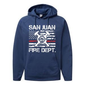 San Juan Puerto Rico Fire Department Thin Red Line Fireman Performance Fleece Hoodie