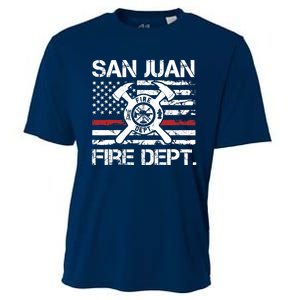 San Juan Puerto Rico Fire Department Thin Red Line Fireman Cooling Performance Crew T-Shirt