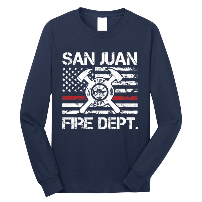 San Juan Puerto Rico Fire Department Thin Red Line Fireman Long Sleeve Shirt