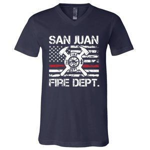 San Juan Puerto Rico Fire Department Thin Red Line Fireman V-Neck T-Shirt