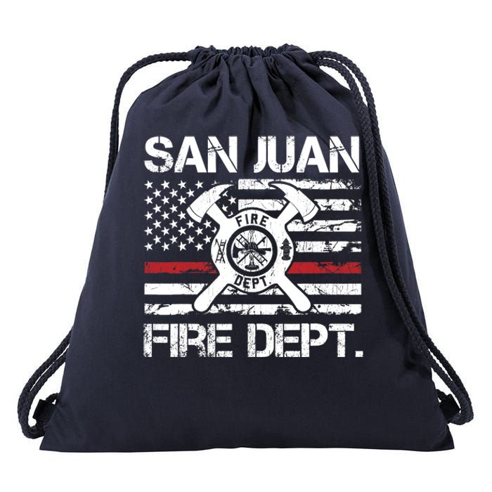 San Juan Puerto Rico Fire Department Thin Red Line Fireman Drawstring Bag