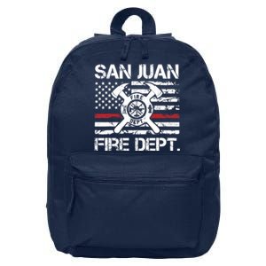 San Juan Puerto Rico Fire Department Thin Red Line Fireman 16 in Basic Backpack