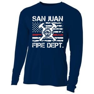 San Juan Puerto Rico Fire Department Thin Red Line Fireman Cooling Performance Long Sleeve Crew