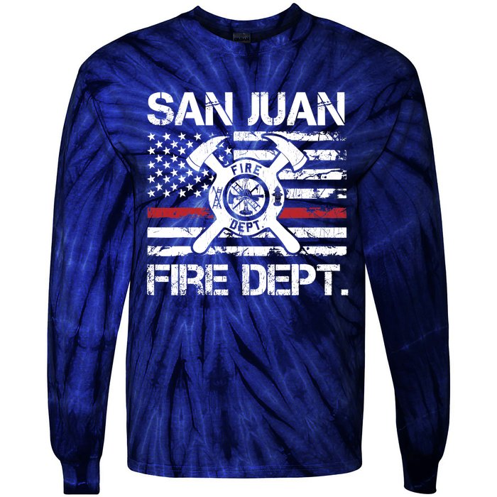 San Juan Puerto Rico Fire Department Thin Red Line Fireman Tie-Dye Long Sleeve Shirt