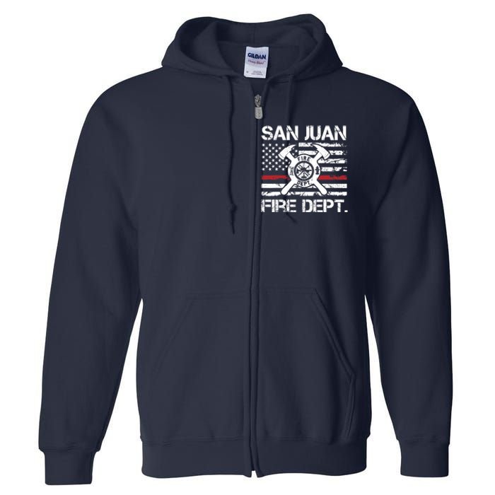 San Juan Puerto Rico Fire Department Thin Red Line Fireman Full Zip Hoodie