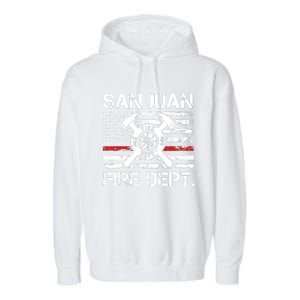 San Juan Puerto Rico Fire Department Thin Red Line Fireman Garment-Dyed Fleece Hoodie