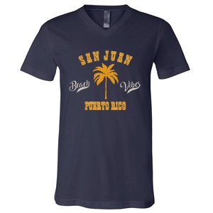 San Juan Puerto Rico Tropical Pam Tree Beach Vibes Retro V-Neck T-Shirt