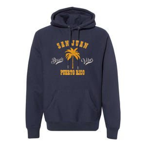 San Juan Puerto Rico Tropical Pam Tree Beach Vibes Retro Premium Hoodie