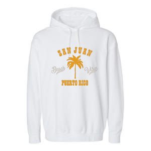 San Juan Puerto Rico Tropical Pam Tree Beach Vibes Retro Garment-Dyed Fleece Hoodie