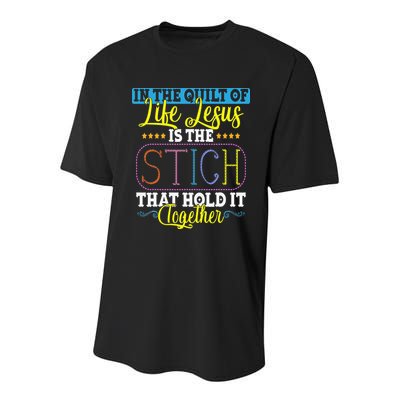 Sewing Jesus Quilting Needle Funny Youth Performance Sprint T-Shirt