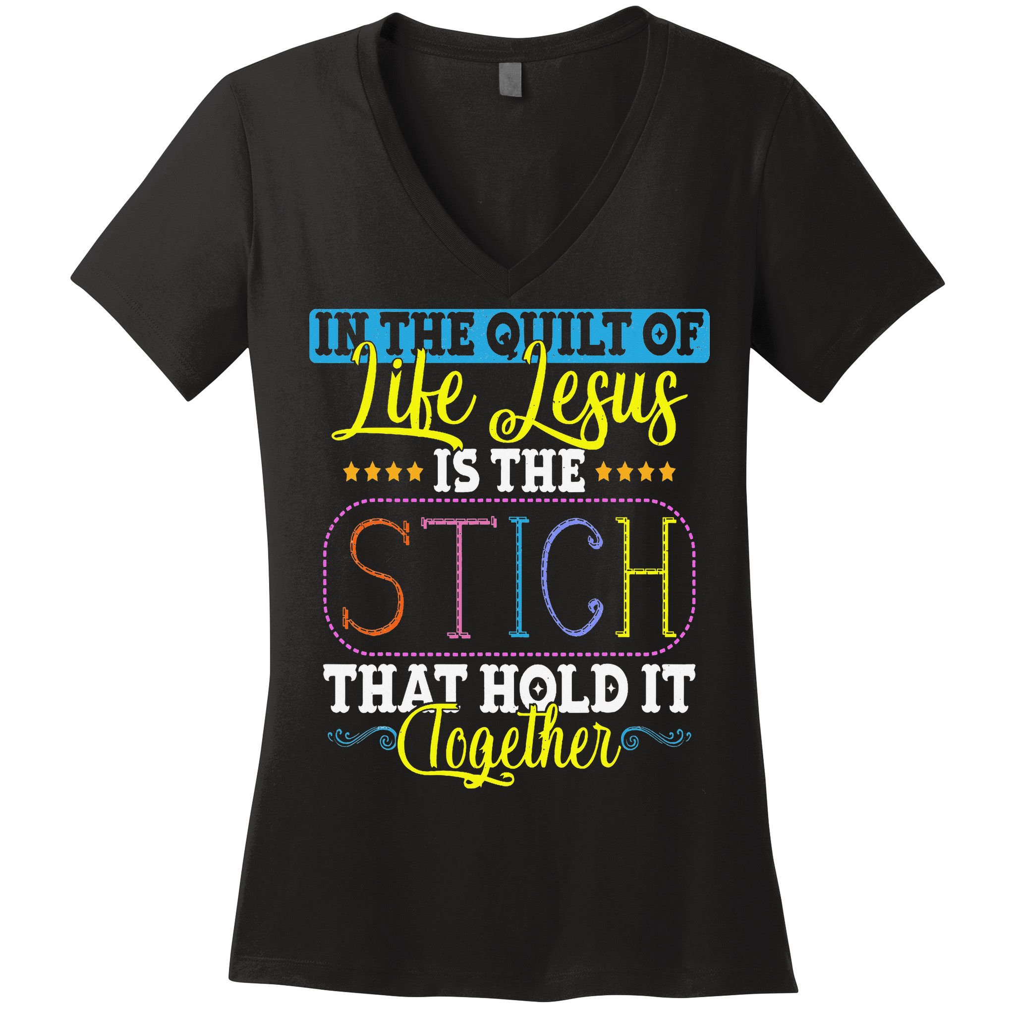 Sewing Jesus Quilting Needle Funny Women's V-Neck T-Shirt