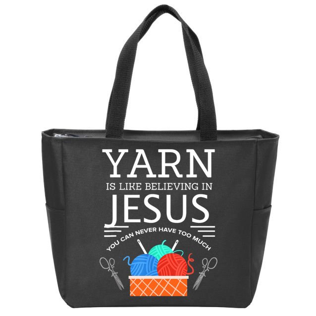 Sewing Jesus Quilting Yarn Needle Christian Zip Tote Bag