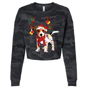 Santa Jack Russell Gorgeous Reindeer Light Christmas Cropped Pullover Crew