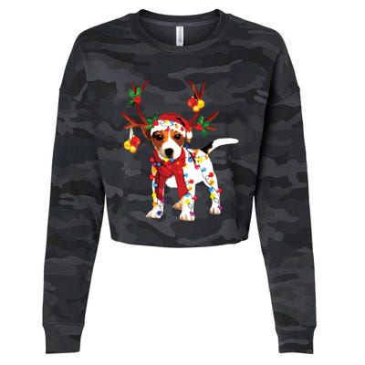 Santa Jack Russell Gorgeous Reindeer Light Christmas Cropped Pullover Crew