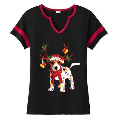 Santa Jack Russell Gorgeous Reindeer Light Christmas Ladies Halftime Notch Neck Tee